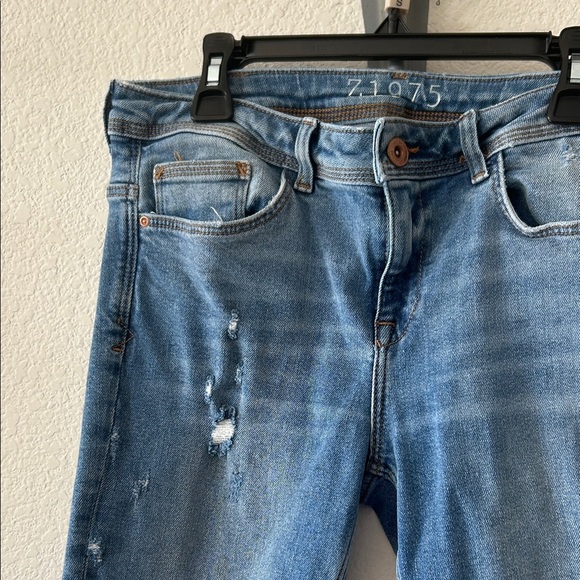 Zara Blue Skinny Jeans with Floral Embroidery sz 06 - Picture 3 of 9